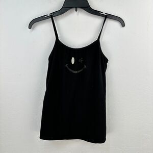 Vintage 90s Joe‎ Boxer Tank Top Women M Black Spaghetti Strap Stretch Smile Wink